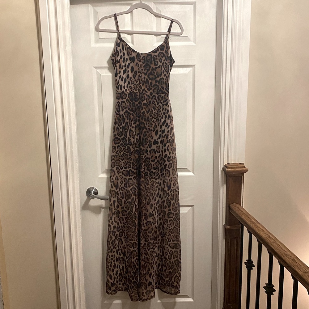 Boohoo Tall Mesh Leopard Print Maxi Dress